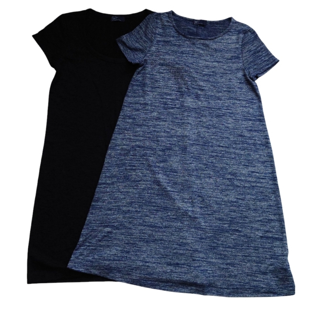 GAP Set of 2 A-line T-Shirt Short Sleeve Pullover Stretch Dresses Black Blue